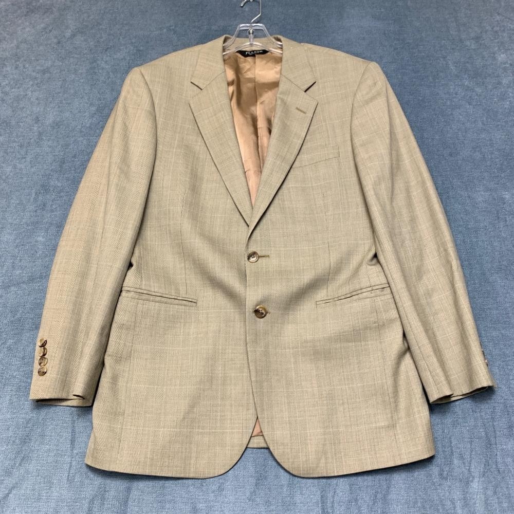 Jos. A. Bank Blazer Jacket Mens 39 Khaki Plaid Lined Wool Party Wear Notch Lapel